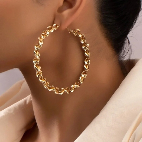 2/$30🌵 Gold Tone Twisted Hoop Earrings Big Statement Earrings Jewelry Gift Sexy - Picture 1 of 9